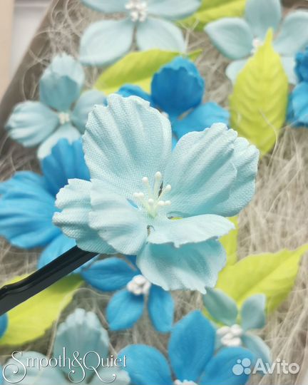 Набор тканевых цветов в ярко-голубых оттенках