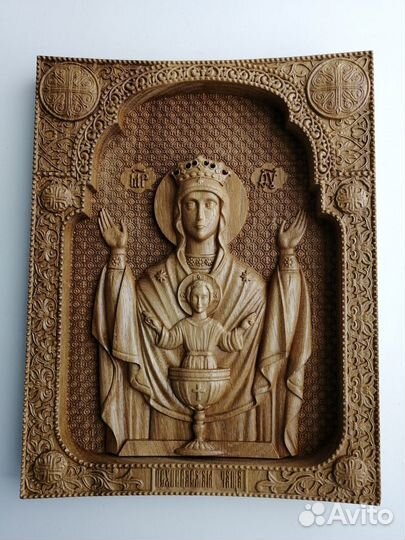 Икона из дерева резная, панно