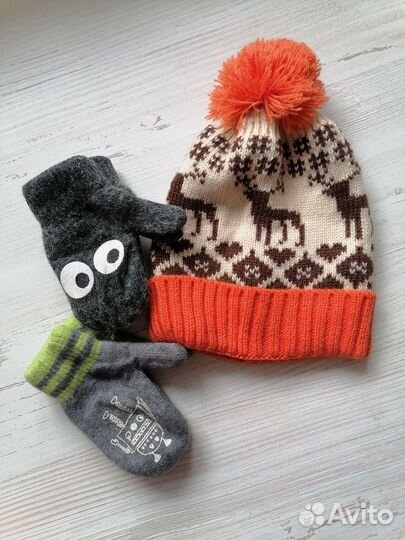 Шапочка и варежки 48 размер для мальчика