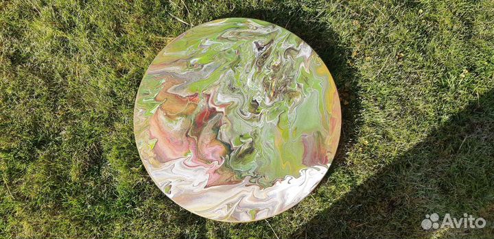 Картина холст диаметр 50см выполнена в технике Flu