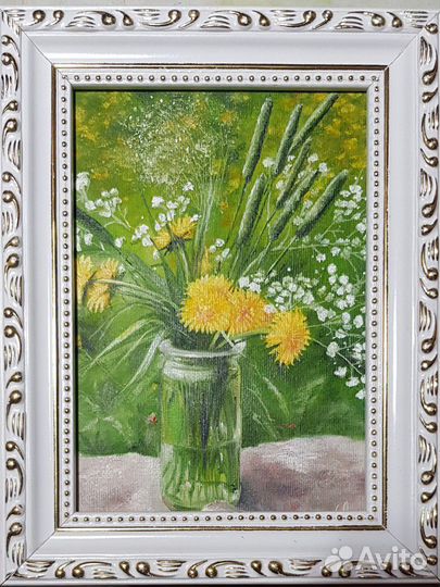 Картина Цветы Одуванчики. Масло, холст 13х18