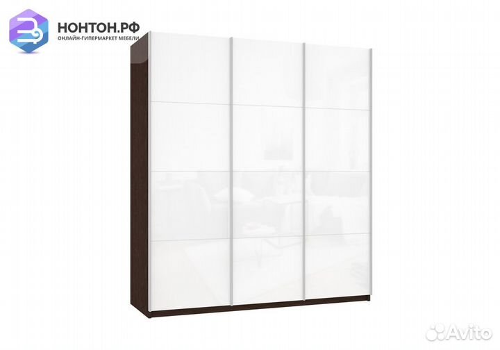 Шкаф-купе 3-х створчатый Прайм белое стекло / венг