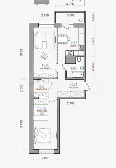 2-к. квартира, 63,8 м², 13/18 эт.