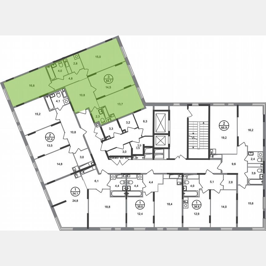 3-к. квартира, 84,7 м², 15/17 эт.