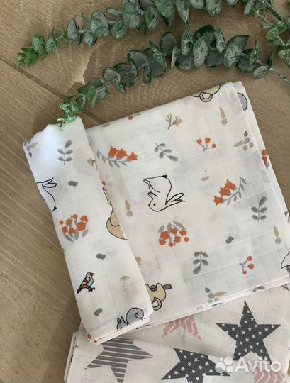 Муслиновые пеленки новые 2 шт