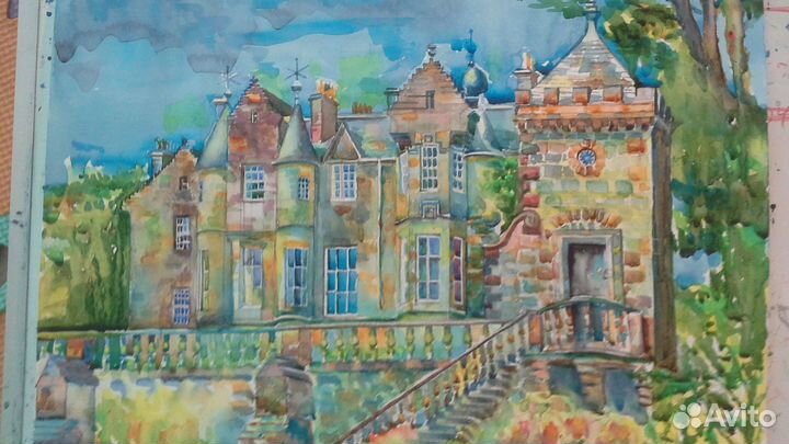 Живопись акварель, замок