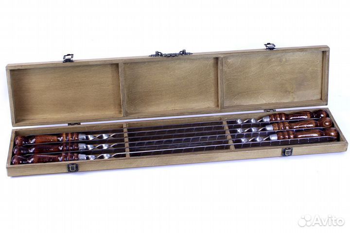 6 профессиональных шампуров в деревянной коробке