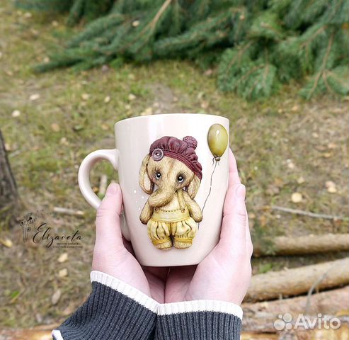 Кружка с декором из полимерной глины Слоник