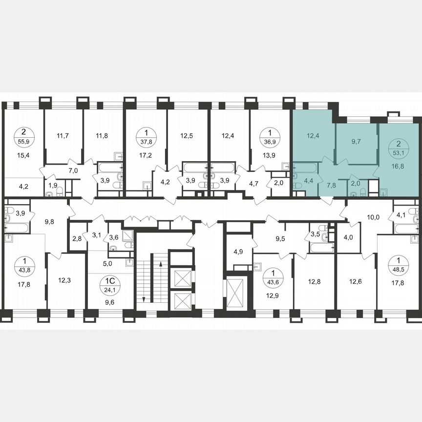 2-к. квартира, 53,1 м², 7/20 эт.