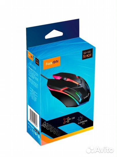 Мышь проводная FaisON, M-12, Shot, оптическая, цве