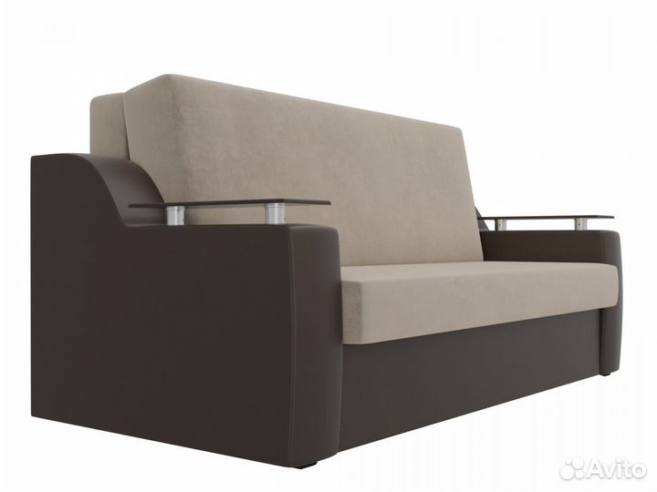 Диван прямой аккордеон Сенатор 100, велюр, бежевый, коричневый
