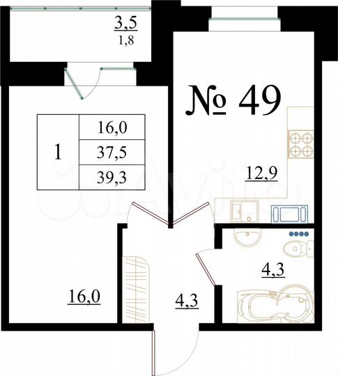 1-к. квартира, 39,3 м², 5/8 эт.