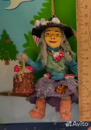 Ватная елочная игрушка Баба Яга