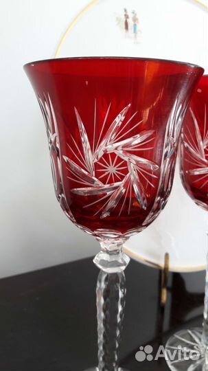 4 Хрустальных фужера для вина Рубиновые