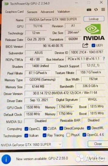 Asus tuf 1660 super oc