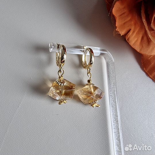 Серьги с натуральным цитрином