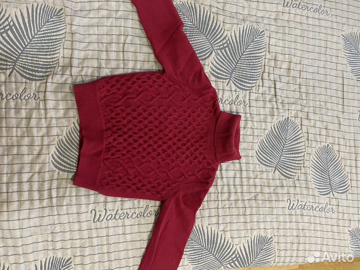 Укороченный женский светер алый, 42 размер