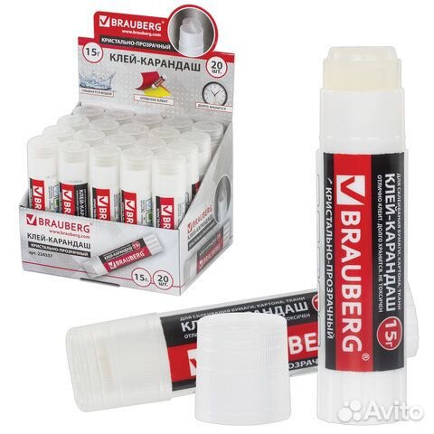 Клей-карандаш brauberg Crystal, прозрачный, 15 г