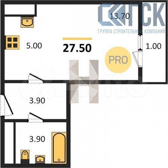 Квартира-студия, 27,5 м², 9/17 эт.
