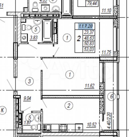 2-к. квартира, 53 м², 20/29 эт.