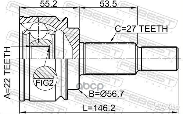 Шрус наружный 22x56.6x27 renault kangoo 2008- F