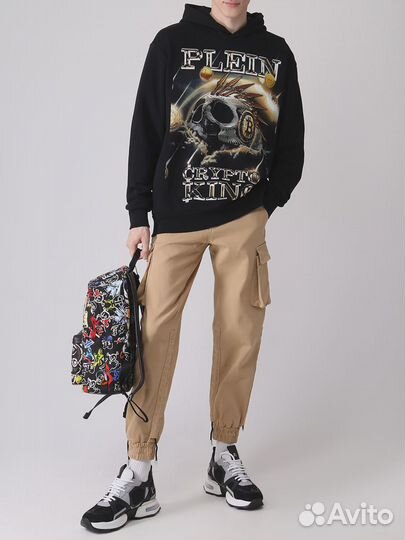 Худи хлопковое с принтом Philipp Plein