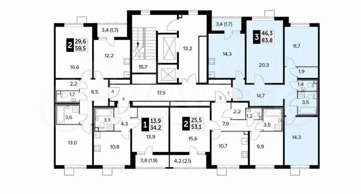 3-к. квартира, 83,8 м², 13/24 эт.