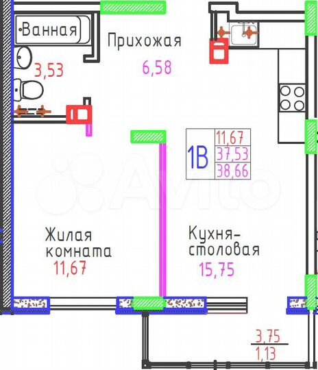 1-к. квартира, 38,7 м², 4/9 эт.