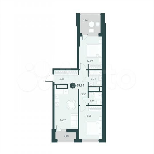 2-к. квартира, 65,1 м², 2/14 эт.