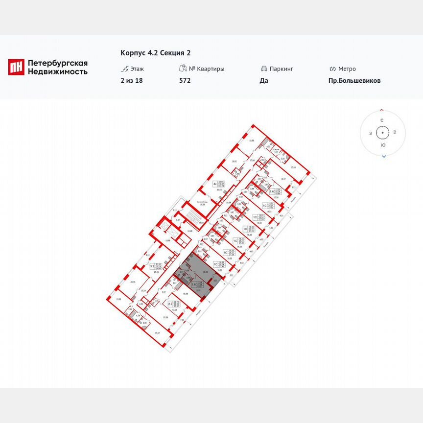 1-к. квартира, 42,2 м², 2/18 эт.