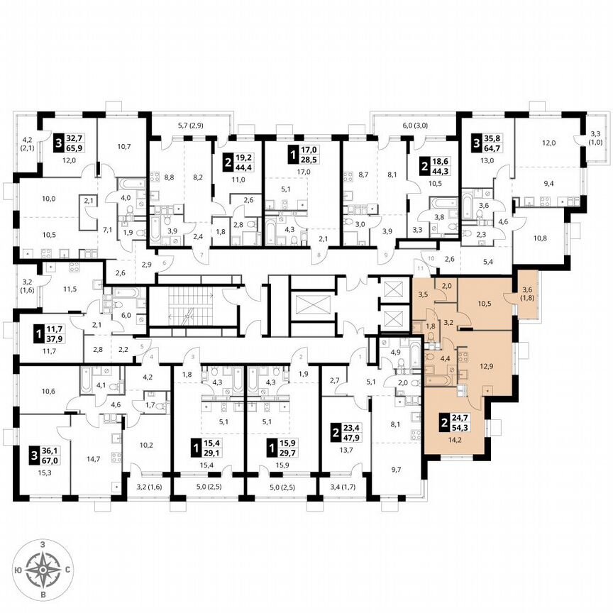 2-к. квартира, 54,3 м², 18/25 эт.