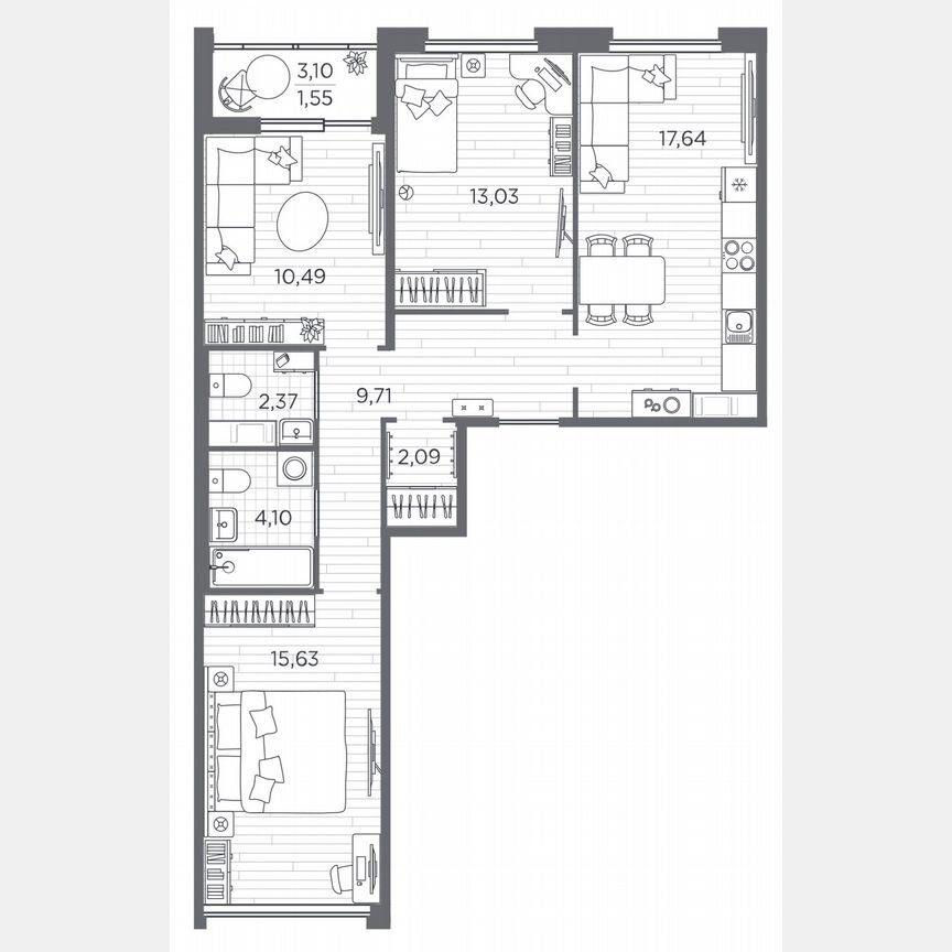 3-к. квартира, 76,6 м², 5/5 эт.