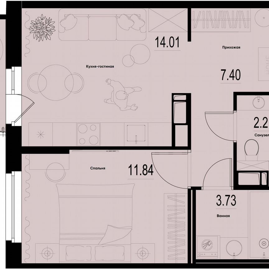 1-к. квартира, 40,1 м², 4/12 эт.