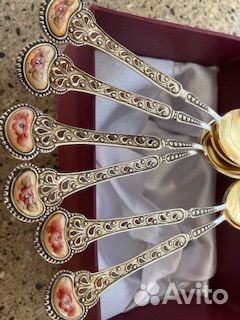 Новые ложки чайные мельхиор финифть золочениессср