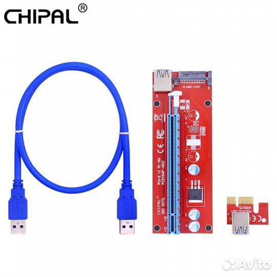 Райзер / Riser Chipal VER007S PCI-E 1x-16x SATA 1м