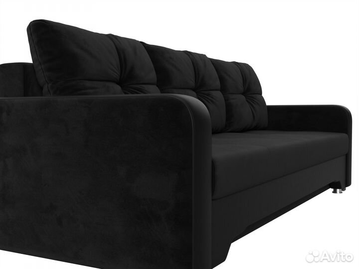Диван прямой Ник-3, велюр, черный, черный. Москва