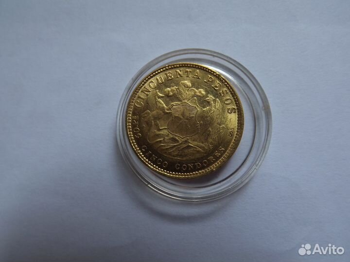 Золото 50песо 1926 Чили 10,17гр очень редкая