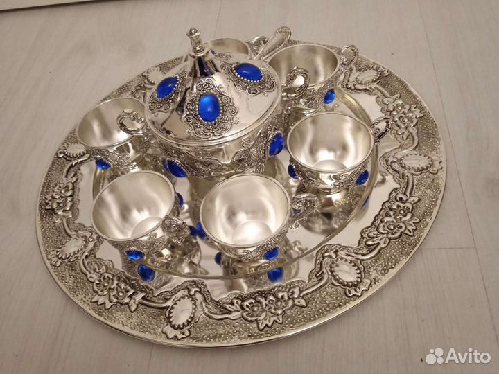 Подарочный набор с посеребрением. Поднос, сахарниц