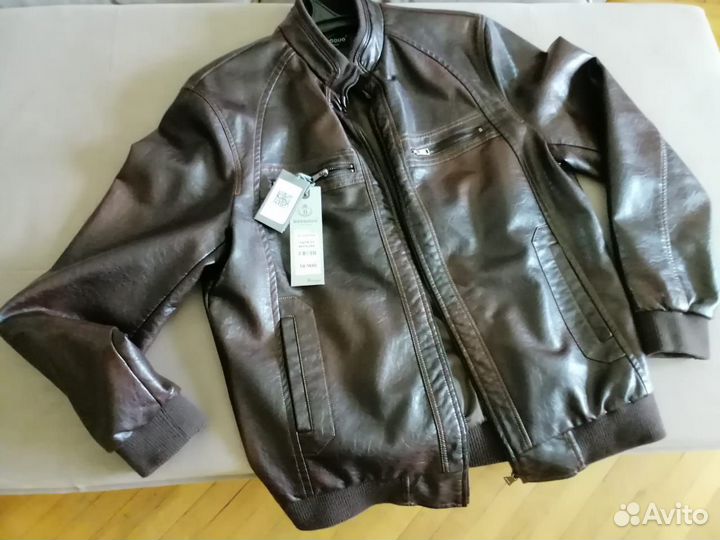 Куртка новая мужская, под кожу, р.52, коричневая