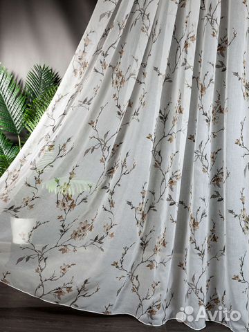 Тюль под лен Сакура (коричневый)