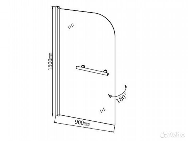 Шторка для ванны из стекла. Размер 90х150
