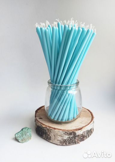 Свечи восковые тонкие голубые