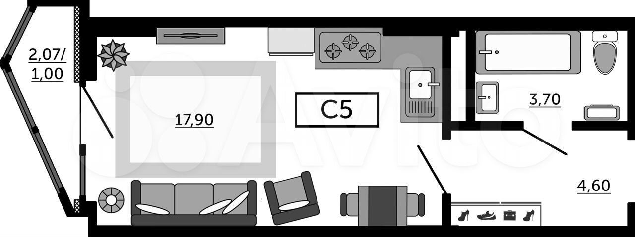 Квартира-студия, 27,2 м², 13/24 эт.