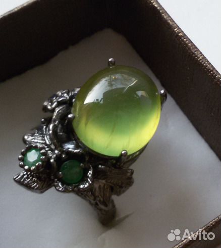 Серебро. Кольцо с пренитом, авторская работа