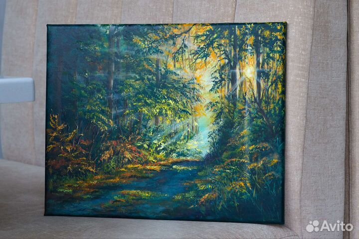 Картина акрилом 40х50см. Лесной пейзаж
