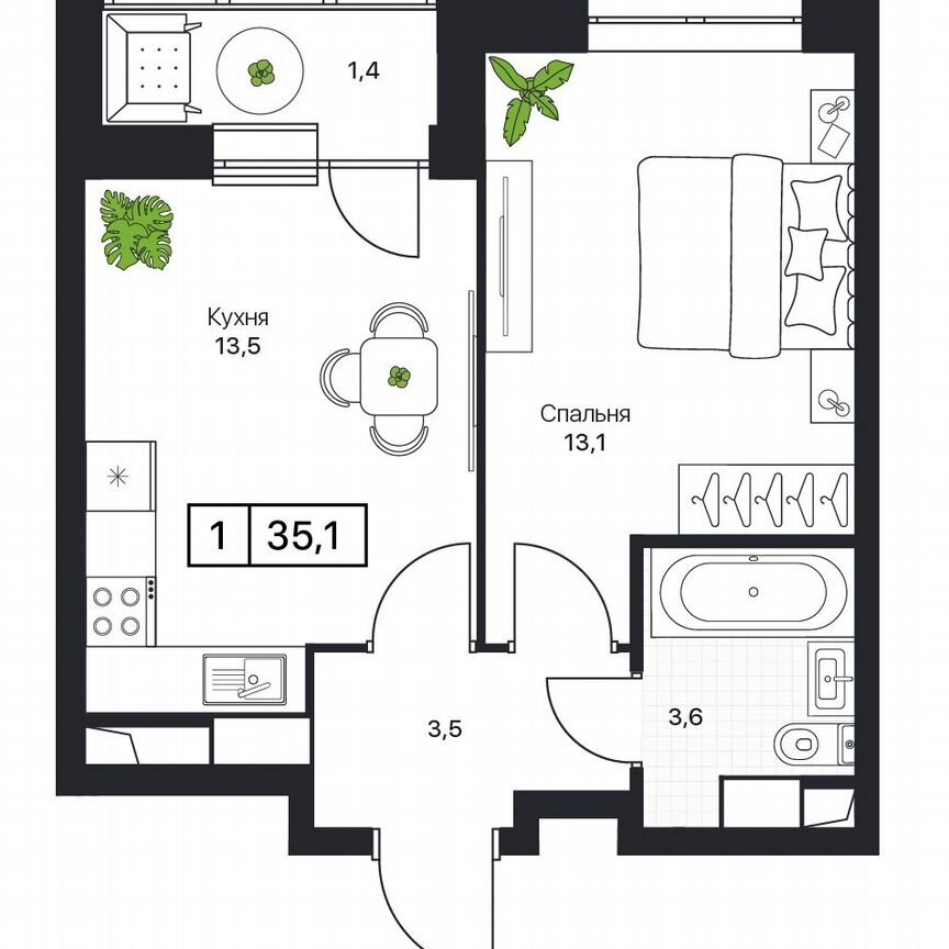 1-к. квартира, 35,1 м², 8/17 эт.