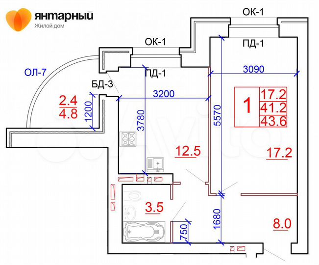 1-к. квартира, 43,6 м², 10/10 эт.