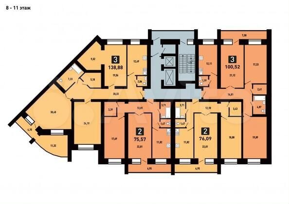 3-к. квартира, 141,7 м², 8/12 эт.