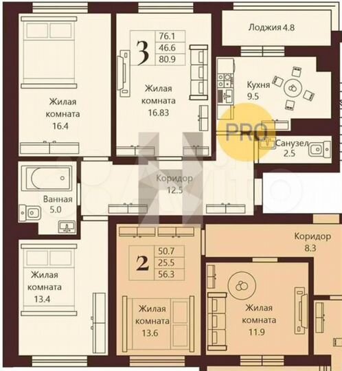 3-к. квартира, 78,3 м², 7/10 эт.