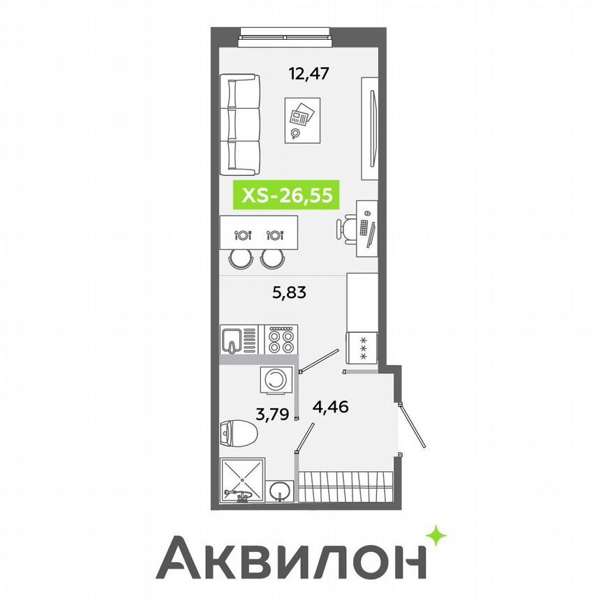 Квартира-студия, 26,6 м², 1/12 эт.